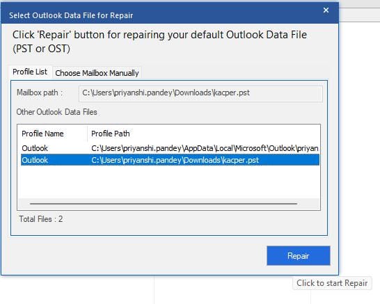 Data file Selection for Repairing